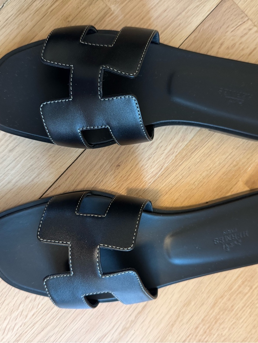 Hermes Oran Women's Sandal Sz 38 Black Box Leather NEW - Picture 3 of 7
